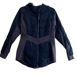 The‎ North Face Womens Quilted Pseudio Hooded Jacket Black Grey Full Zip Stretch